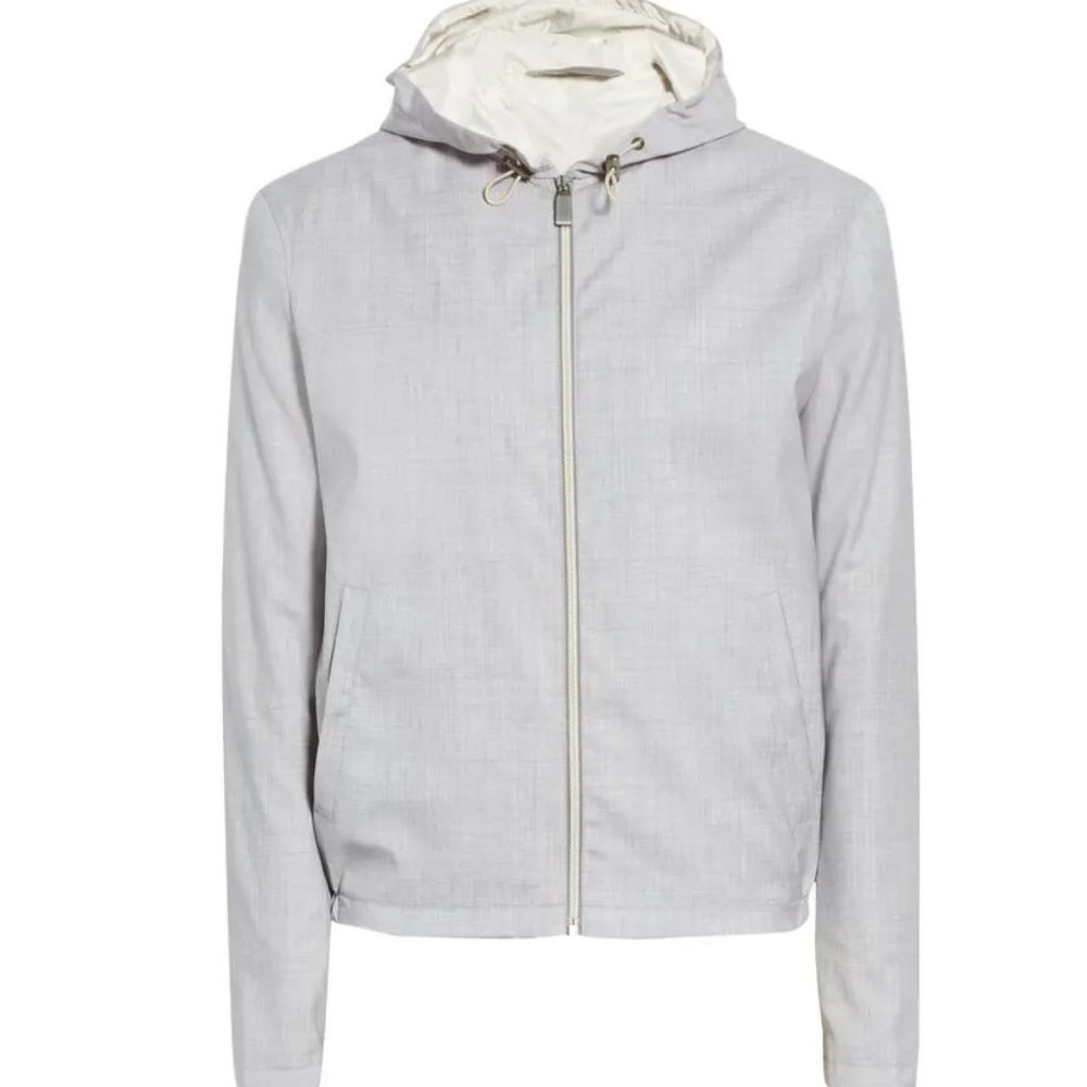 NWT Canali 1934 Gray Impeccabile Wool Zip Front Windbreaker/Hoodie EU 56 - US 46